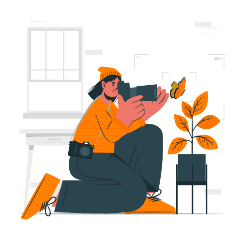 Professional woman photographer capturing images indoors with camera, creative photography, freelance photographer, modern interior setting.