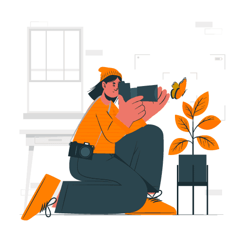 Professional woman photographer capturing images indoors with camera, creative photography, freelance photographer, modern interior setting.